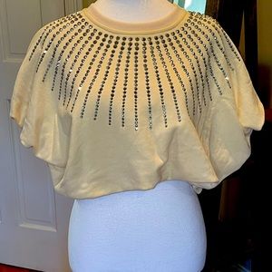 QUEEN OF SPARKLES rhinestone cropped shirt, cream colored, medium, NWOT